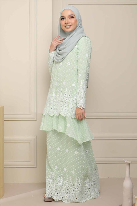 Baju Kurung Viana Embroidered Polka Dots Chiffon