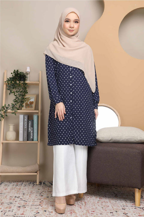 Long Top Blouse Fira Printed Ironless Mesra Vaksin Tunic